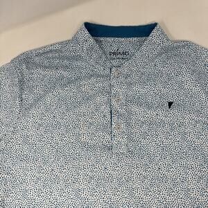 Primo‎ Polo Shirt Mens Medium White Blue Spotted Blade Collar Golf Performance